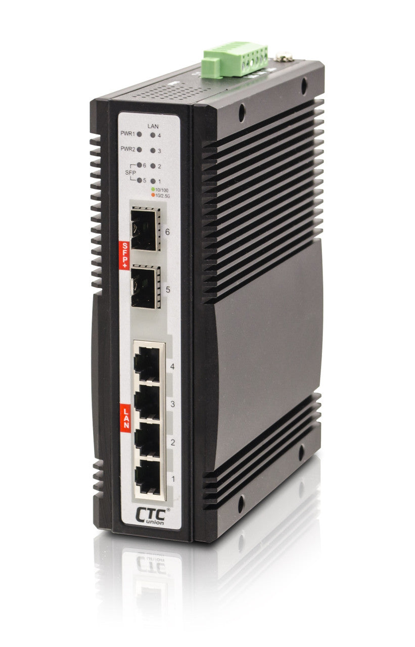 IQS-402XSM - 4 copper + 2 SFP+ ports SNMP/web-managed 2.5G Ethernet Industrial switch with 10G uplinks, DIN rail mountable