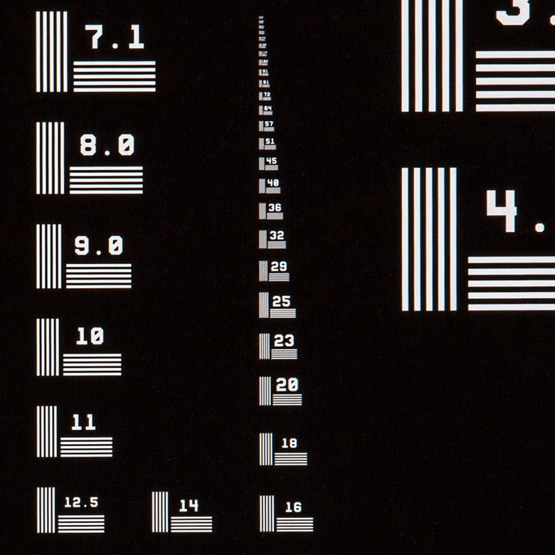 T-R2L2S1P1 - Positive NBS 1963A Resolution Target, 2" x 2", 1 to 228 cycles/mm
