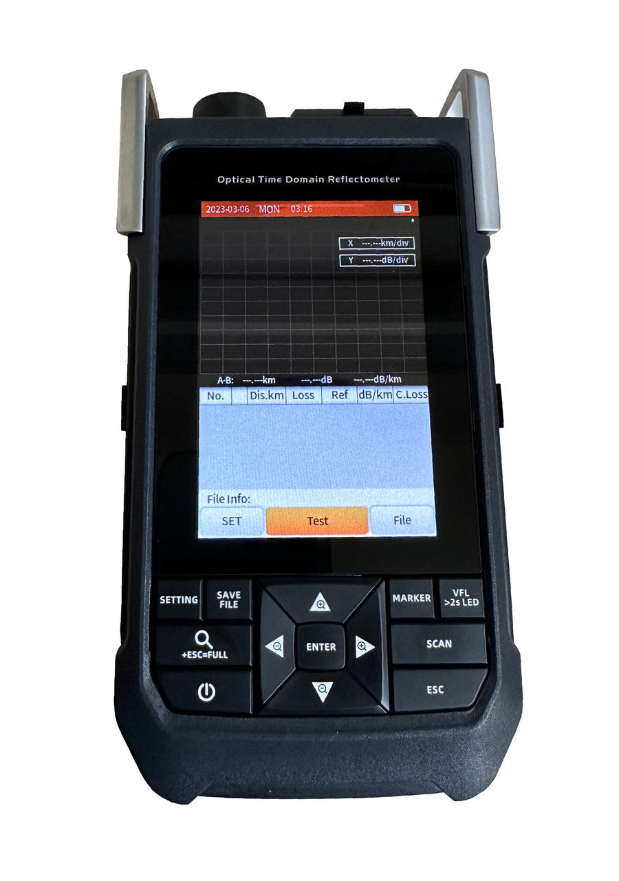 OTDR-3600 - Optical Time Domain Reflectometer - includes VFL 10mW, OPM and OLS functions, RJ45 wiring tester, 4" LCD TFT, internal storage memory and USB connectivity