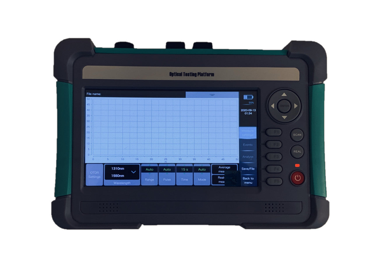 OTDR-7001-P - Optical Time Domain Reflectometer - includes Power Meter and VFL 1mW in one device, Ethernet, Bluetooth and USB connectivity, 7" LCD touchscreen, PON support and active fiber measuring support