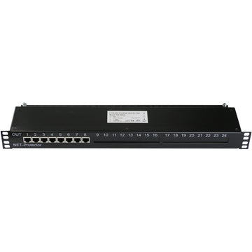 POE-RM-08 - 8 port Full 8 pin Cat6 RJ45 2.5G/Gigabit Ethernet surge protector with PoE support 19" rack mountable, modular