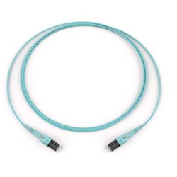 CORNING 797902TD120002M Reverse Polarity Uniboot Duplex Jumper, Standard LC Uniboot MM / Standard LC Uniboot MM, OM3 50um, 2F, DFX 250 Riser, Standard Aqua Jacket 2 Meters