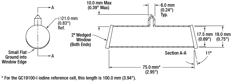 T-GC19075-CS - Cesium Quartz Reference Cell, Ø19 mm x 75 mm