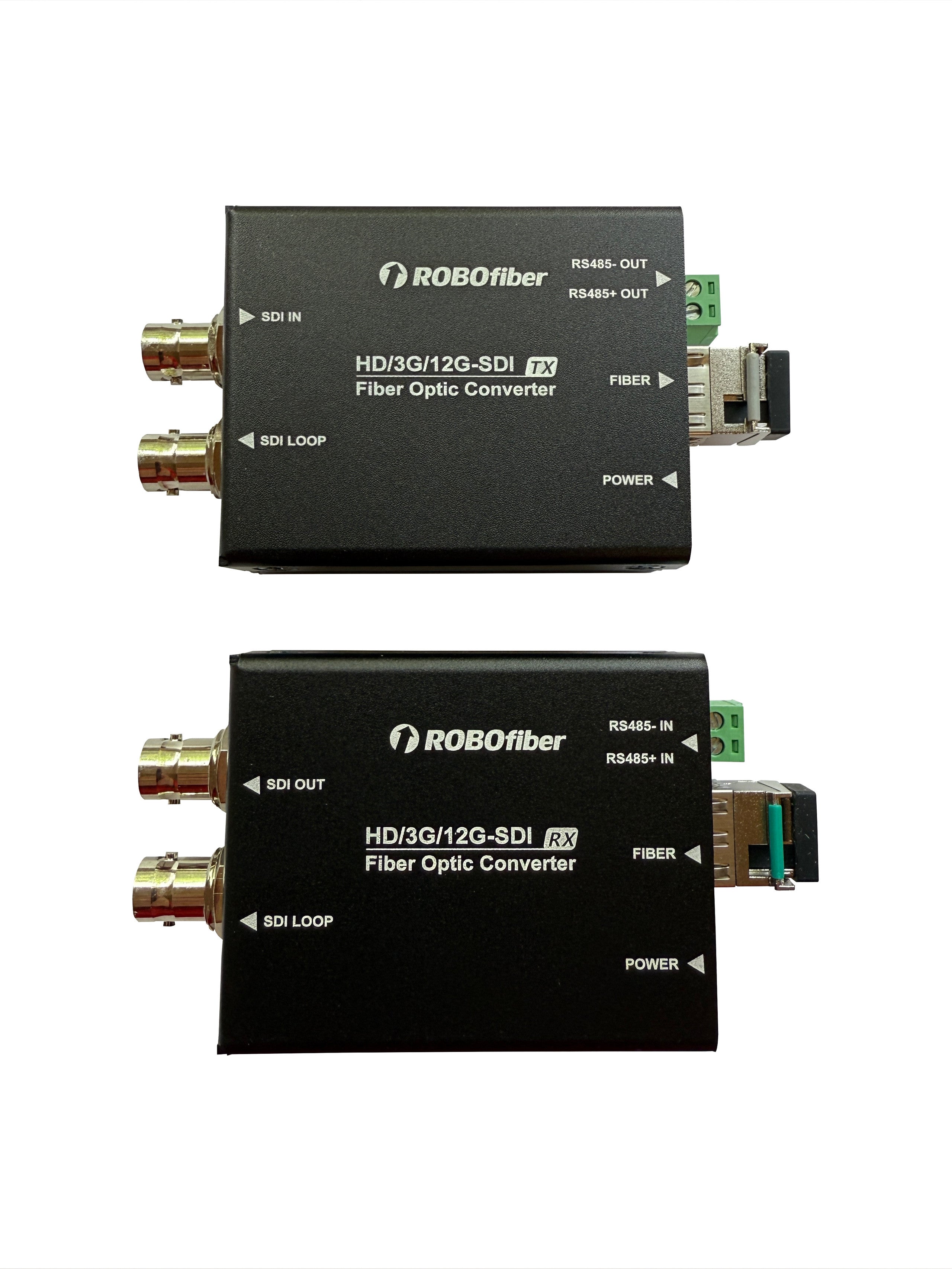RB-12GSDI-485 12G SDI over SM/MM fiber extender single strand, SMPTE 2082 (2160p@60Hz UHD), RS-485 data, SET of TWO