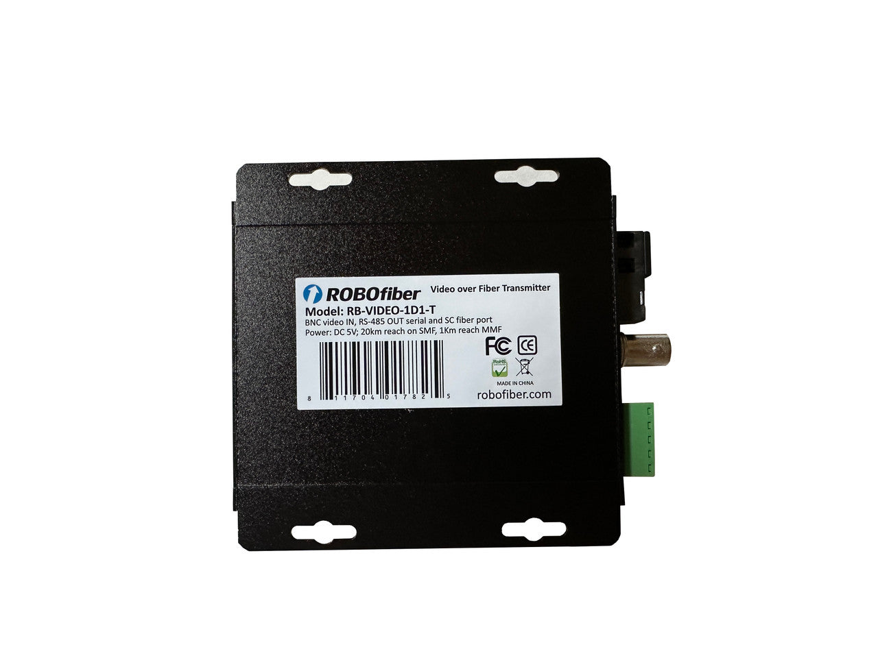 RB-VIDEO-1D1 Fiber optic composite video extender set over MM and SM fiber, single strand BiDi, 20Km reach, with RS485 channel transport (SET OF TWO)