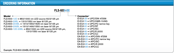 Light Source for TK-AXS-360, FLS-600-23BL, 1310/1550nm Laser 9/125µm Single Mode