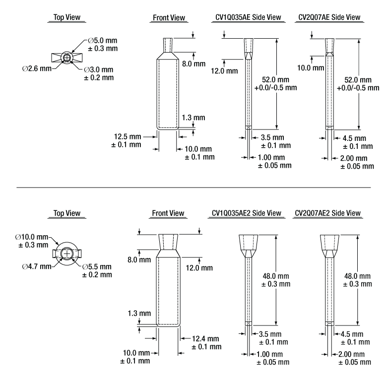 T-CV1Q035AE2 - 350 µL Enhanced Chemical Resistance Micro Cuvette with Stopper, Synthetic Quartz Glass, 4.7 mm Opening Diameter, 1 mm Path Length, 2 Pack