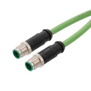 M12 Category 5e IP67 4 Position D code, Double Shielded, 22AWG Drag Chain, Industrial, Outdoor Cable, M12M M12M, CMX HFPUR, GRN, 0.5m