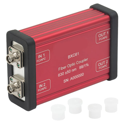 T-BXC61 - 2x2 Boxed Wideband Fiber Optic Coupler, 630 ± 50 nm, 99:1 Split, FC/APC Bulkheads