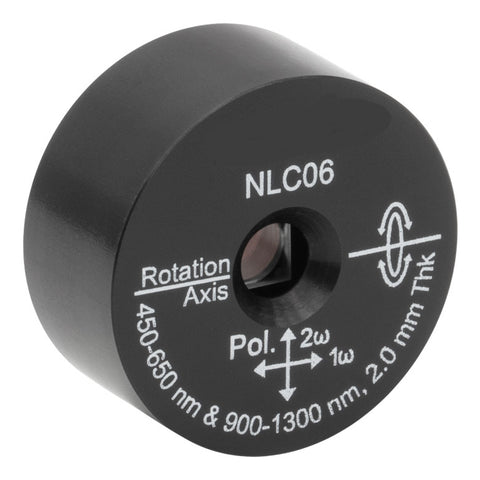 T-NLC06 - Ø1" Mounted β-BBO Crystal, 2.00 mm Thick, θ = 23.3°, 900 - 1300 nm Fund., 450 - 650 nm SHG