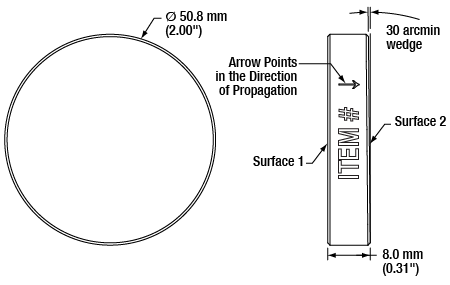 T-BSW21 - Ø2" 50:50 UVFS Plate Beamsplitter, Coating: 250 - 450 nm, t = 8 mm