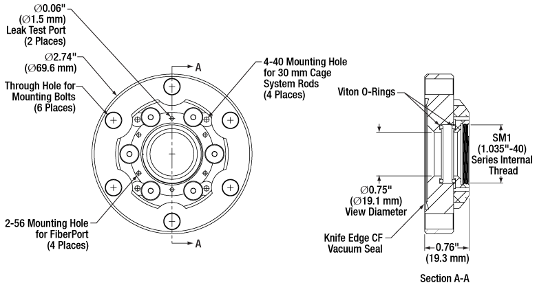 T-VC223 - Ø2.75" CF Flange, 200 nm - 4.5 µm Uncoated Sapphire Window