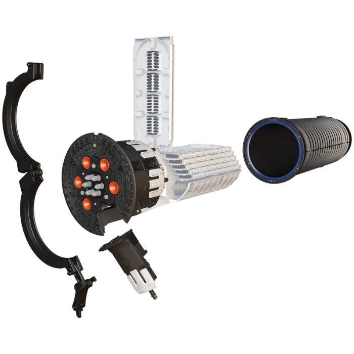 AFL Apex™ X-2 Fiber Optic Closure with Slack Basket, Strain Relief Kits and Ground Lugs