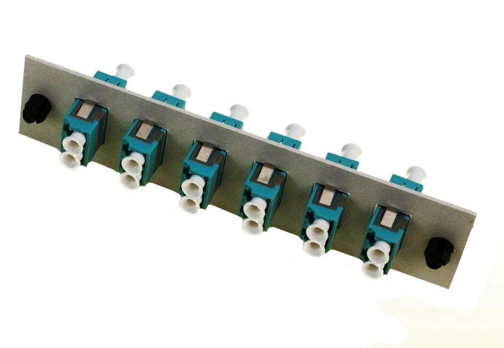 Adapter Plate 6-Pack LC Duplex Multimode (OM3) Aqua Adapters Loaded (12 Fibers) Off White