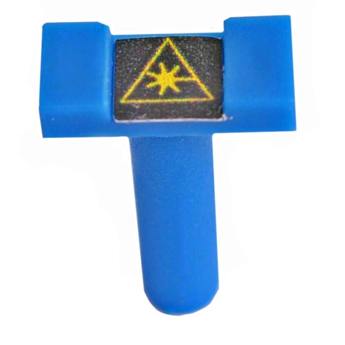 LC Fiber Optic Adapter Dust Cap with Laser Warning Label, Blue Square Head - 100 Pack