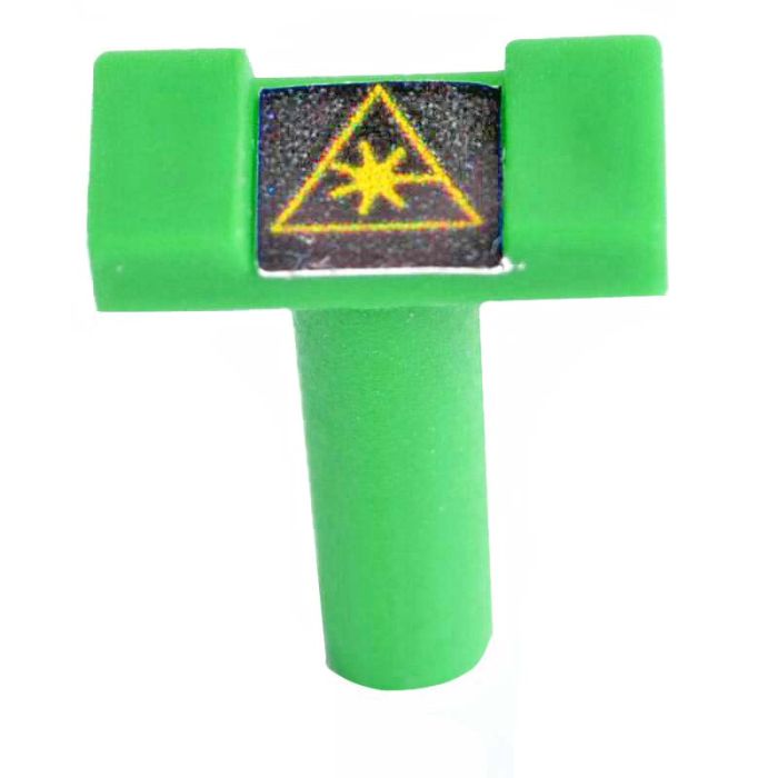 LC Fiber Optic Adapter Dust Cap with Laser Warning Label, Green, Square Head (100 Pack)