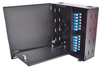 Wall Mount Enclosure 4 Panel Deluxe Loaded with 4 Duplex SC/UPC Plates Pigtails & Splice Trays Black