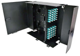 Wall Mount Enclosure 8 Panel Deluxe Loaded with 8 Duplex LC OM3 Plates Pigtails & Splice Trays Black