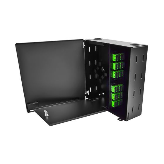 Wall Mount Enclosure 4 Panel Economy Loaded with SC/APC Plates/Trays Black
