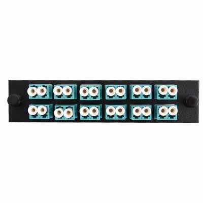 Adapter Plate 12-Pack LC Duplex Multimode Aqua Adapters Loaded (24 Fibers) Black