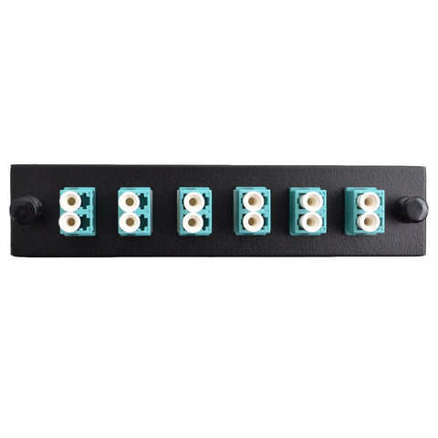 LC Duplex 6 Pack Plate Loaded with Aqua OM3 MM Adapters Black