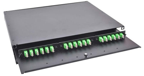 Rack Mount Enclosure 1RU Loaded with 3 Duplex LC/APC Plates & Splice Trays Black