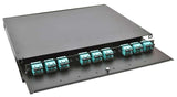 Rack Mount Enclosure 1RU Loaded with 3 Duplex SC OM3 Plates & Splice Trays Black