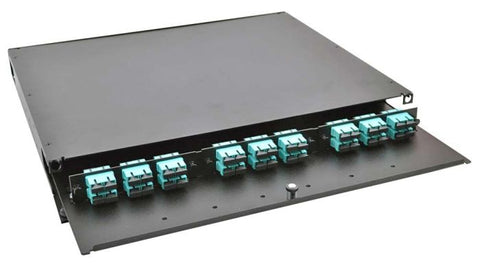 Rack Mount Enclosure 1RU Loaded with 3 Duplex SC OM3 Plates & Splice Trays Black