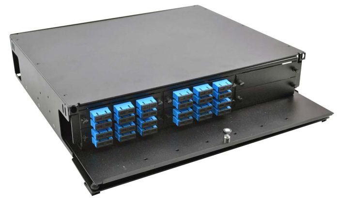 2RU Rack Mount w/4 SC/UPC & 2 blanks Plates & Trays-Black
