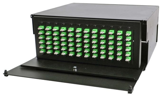 Rack Mount Enclosure 4RU Loaded w/ 12 Duplex LC/APC Plates & Splice Tr ...