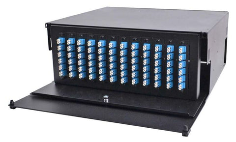 Rack Mount Enclosure 4RU Loaded with 12 Duplex LC/UPC Plates & Splice Trays