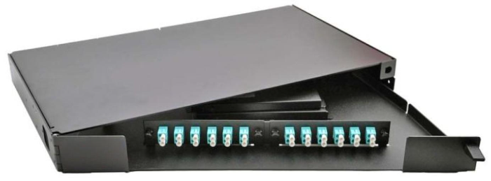 Rack Mount Enclosure Swingout 1RU Loaded with 2 Duplex LC OM3 Plates ...