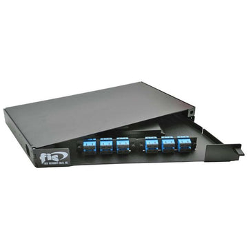 1RU Swing Out Rack Mount Enclosure Loaded with 2 Duplex SC/UPC Plates & Splice Trays Black