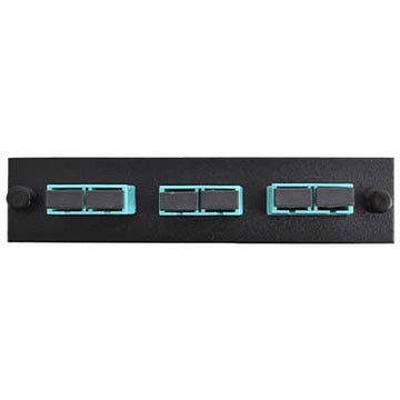 Adapter Plate 3-Pack SC Duplex Multimode Aqua Adapters Loaded (6 Fibers) Black