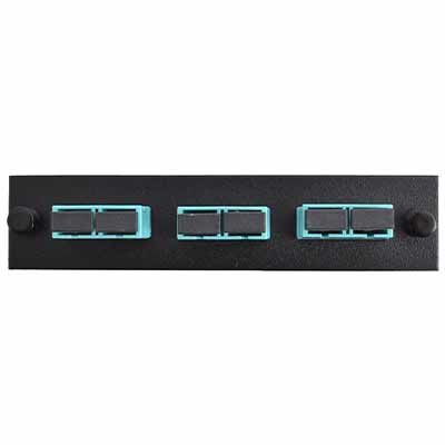 Adapter Plate 3-Pack SC Duplex Multimode Aqua Adapters Loaded (6 Fibers) Black