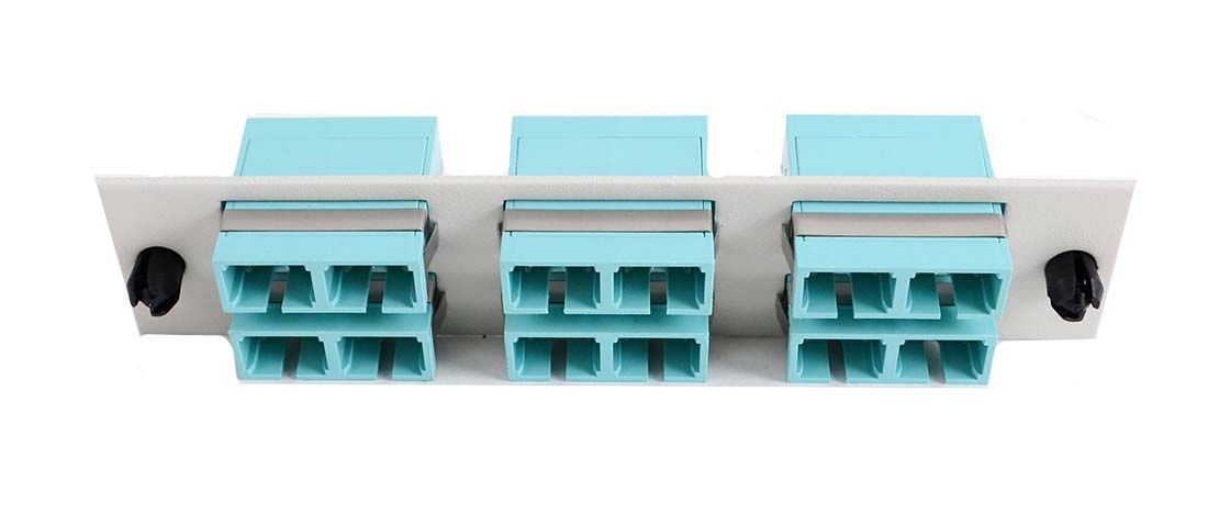 Adapter Plate 6-Pack SC Duplex Multimode (OM3) Aqua Adapters Loaded (12 Fibers) Off White