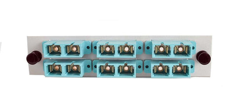 Adapter Plate 6-Pack SC Duplex Multimode (OM3) Aqua Adapters Loaded (12 Fibers) Off White