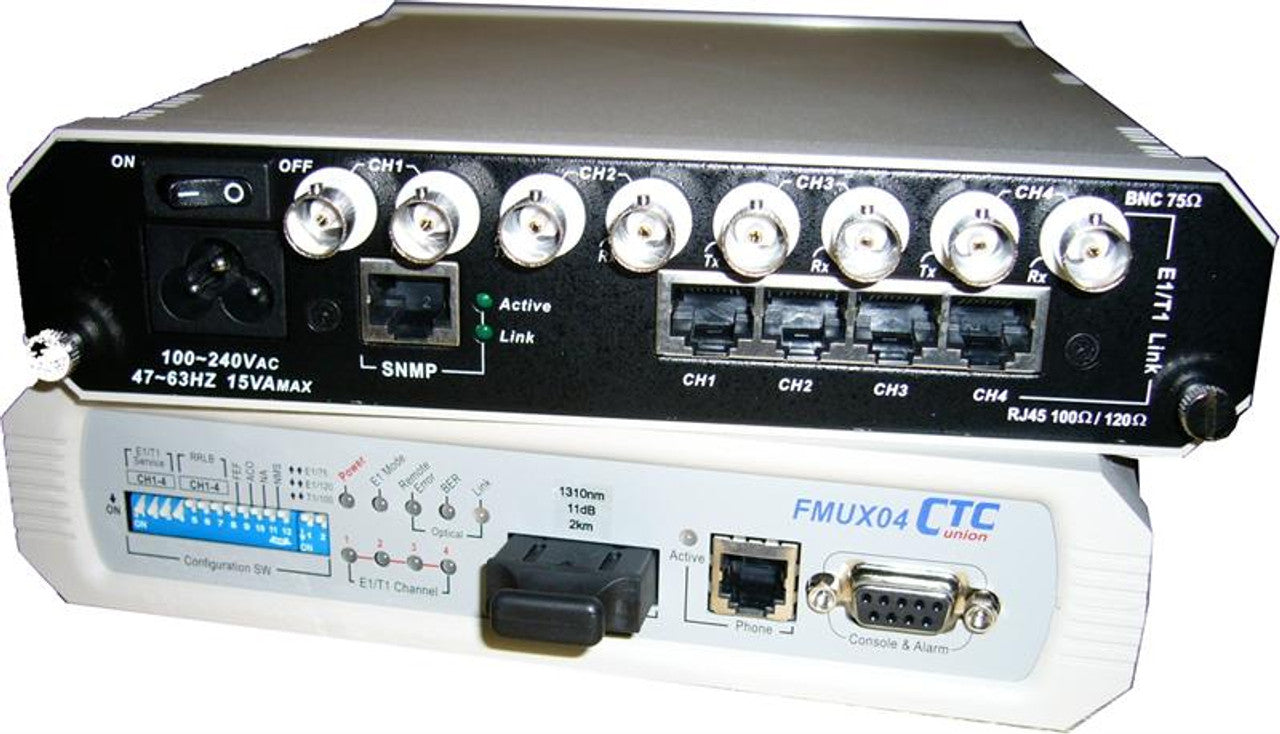 Low cost 4 E1/ T1 Fiber Optic Multiplexer - AC powered