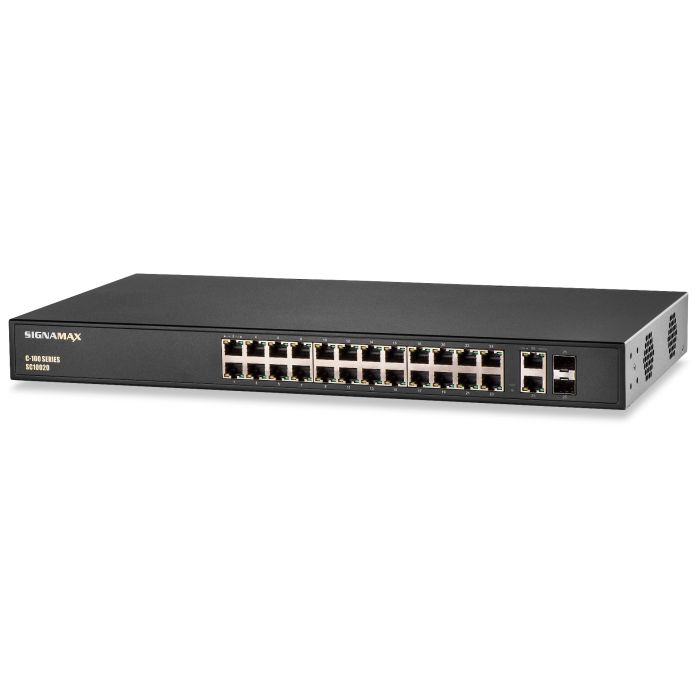 Signamax C-100 24-Port Fast Ethernet PoE+ Switch with 2 SFP Uplink Ports