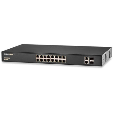 Signamax Media Switch C-100 16 Port 10/100 Base T/TX (RJ45) PoE+ with 2 1000/GbE SFP Ports Unmanaged Switch