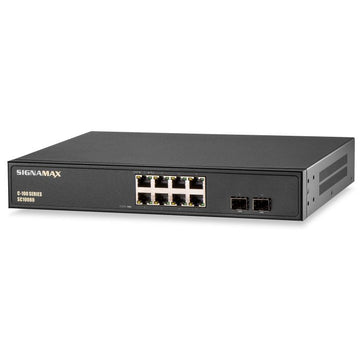 Signamax Media Switch C-100 8 Port 10/100/1000 Base T/TX (RJ45) PoE+ with 2 1000/GbE SFP Ports Unmanaged Switch