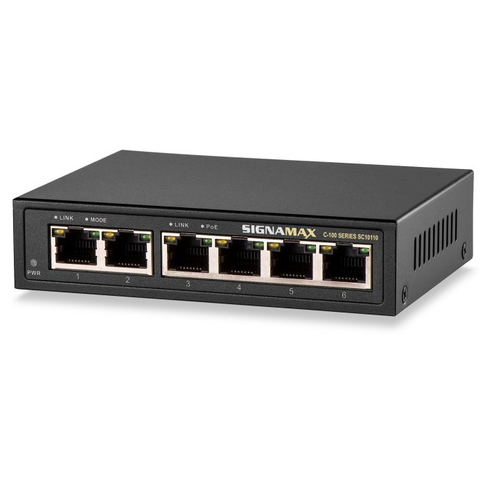 Signamax Media Switch C-100 4 Port Gigabit PoE+ 60W Switch with 2 Gigabit Ports