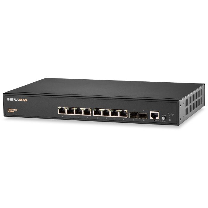Signamax Media Switch C-300 8 Port 10/100/1000 Base T/TX (RJ45) PoE+ Managed Switch with 2 SFP Ports