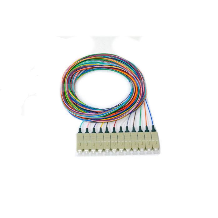 900um Pigtail, 12 Fiber, Multimode 62.5um OM1, SC/PC, Beige Boots, 3 Meters