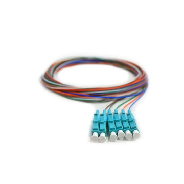 900um Pigtail, 6 Fiber, Multimode 50 um OM3, LC/PC, Aqua Boots, 3 Meters