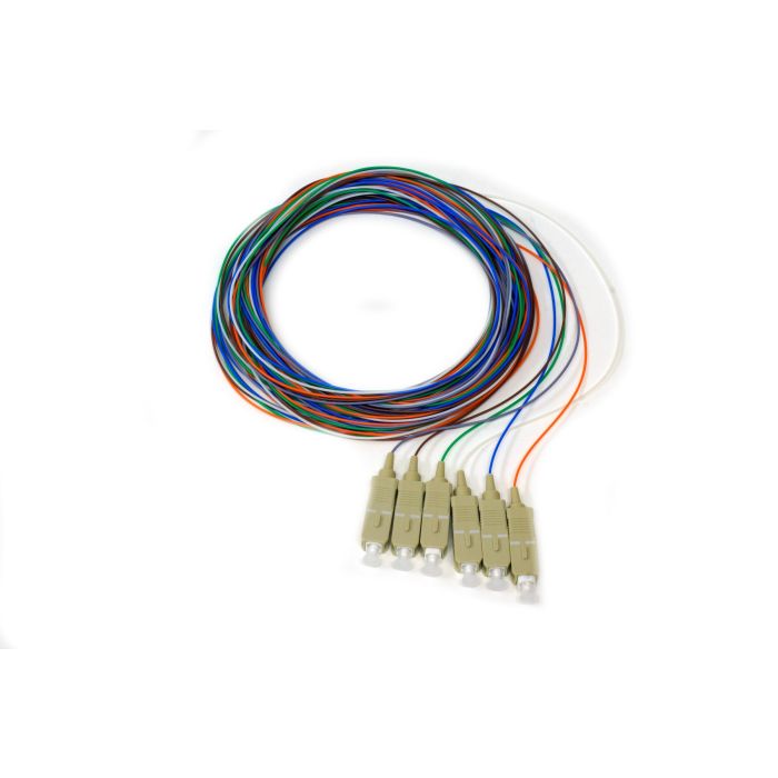 900um Pigtail, 6 Fiber, Multimode 62.5um OM1, SC/PC, Beige Boots, 3 Meters