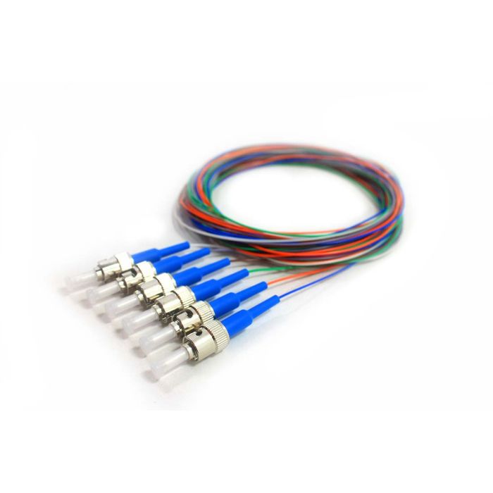 900um Pigtail, 6 Fiber, Singlemode, ST/UPC, Blue Boots, 3 Meters