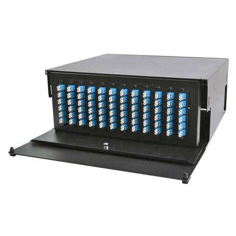 Rack Mount Enclosure 4RU Loaded with 12 Duplex LC OM3 Plates & Splice Trays Black
