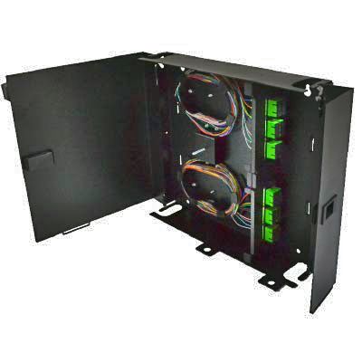 Wall Mount Enclosure 2 Panel Deluxe Loaded with 2 Duplex SC/UPC Plates Pigtails & Splice Trays Black