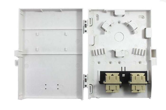 Molex Compact Wall Mount Enclosure 8 Port 4 SC Duplex Adapters Multimode White Loaded